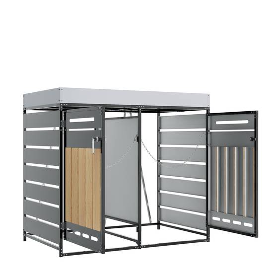 Cache-poubelle double en métal pour jardin avec jardinière intégrée 131x120cm Noir - ComfortXL Outdoor Living - Image 5
