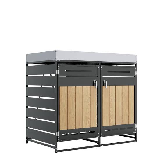 Cache-poubelle double en métal pour jardin avec jardinière intégrée 131x120cm Noir - ComfortXL Outdoor Living - Image 2