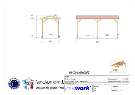 Carport bois 2 pentes en bois douglas 21 m², 6 poteaux. Abri camping car ou van. garantie 10 ans - Image 2