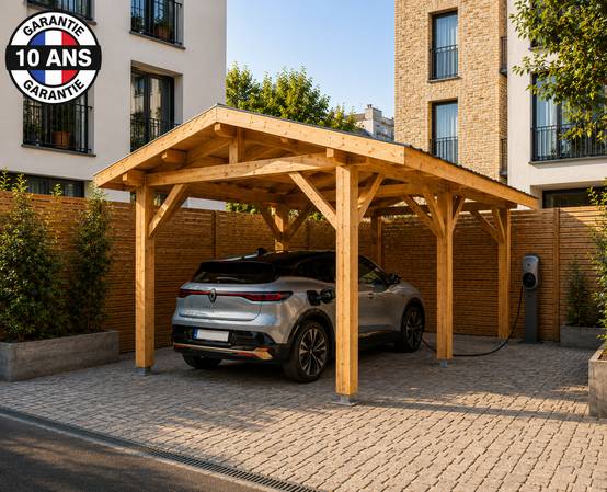 Carport bois 2 pentes en bois douglas 21 m², 6 poteaux. Abri camping car ou van. garantie 10 ans - Image 5