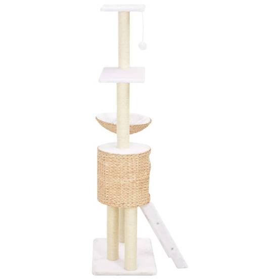 Helloshop26 - Arbre à chat griffoir grattoir niche jouet animaux peluché en sisal herbiers marins beige - Image 3