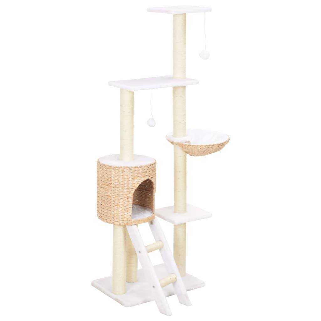 Helloshop26 - Arbre à chat griffoir grattoir niche jouet animaux peluché en sisal herbiers marins beige - Image 1