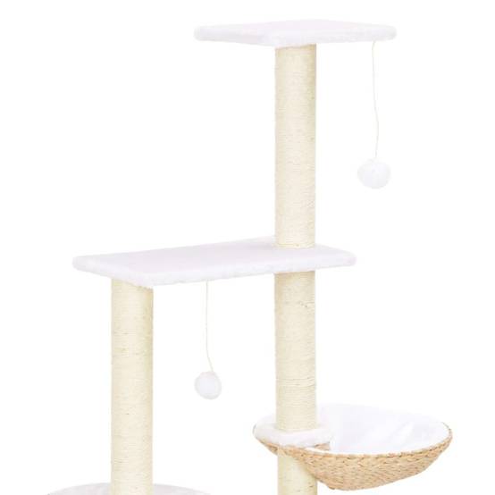 Helloshop26 - Arbre à chat griffoir grattoir niche jouet animaux peluché en sisal herbiers marins beige - Image 4