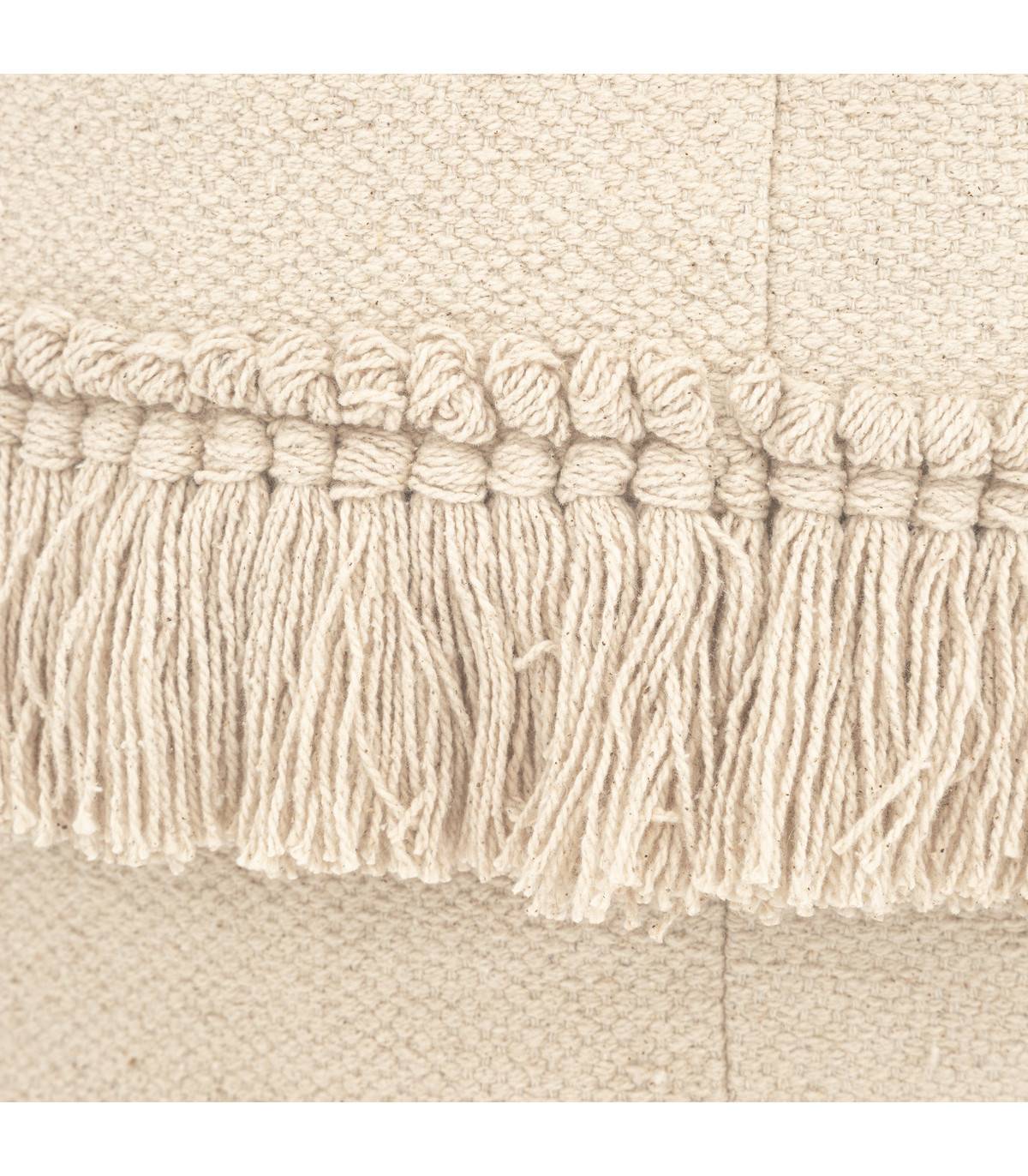 Pouf en Coton Beige avec motifs en relief et franges 65 x 45 cm - Imagen 2