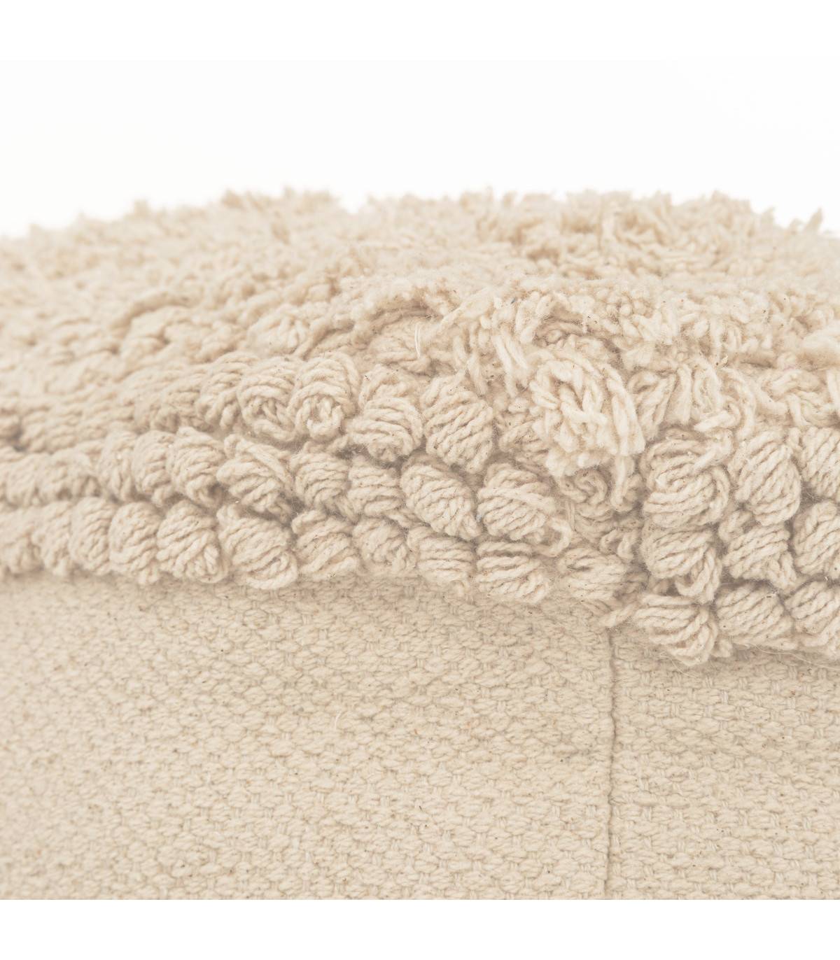 Pouf en Coton Beige avec motifs en relief et franges 65 x 45 cm - Imagen 3
