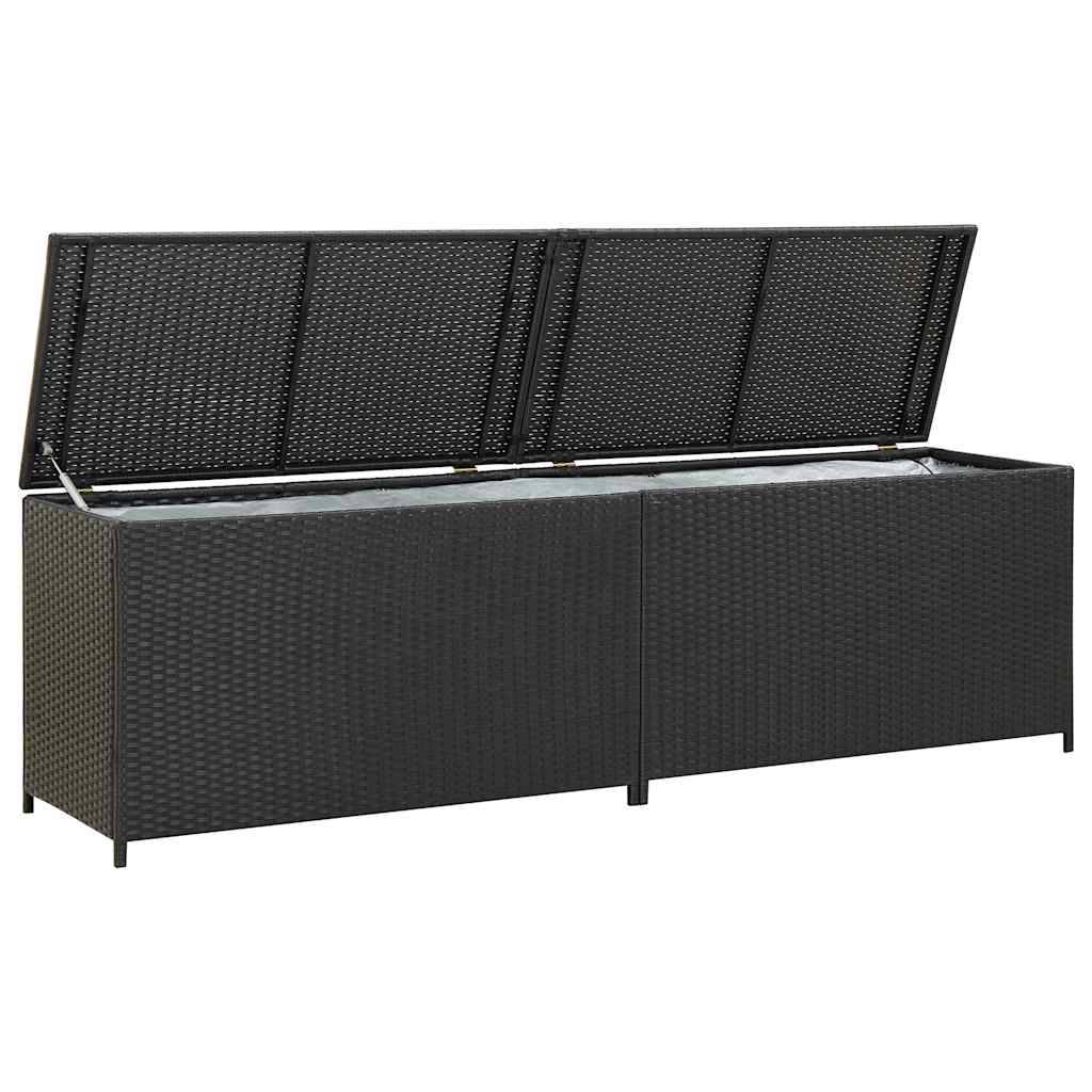 Grand Coffre de Rangement Résine Tressée Mécanisme à Gaz pour Jardin Noir 200x50x60 cm – ComfortXL Outdoor Living - Image 2