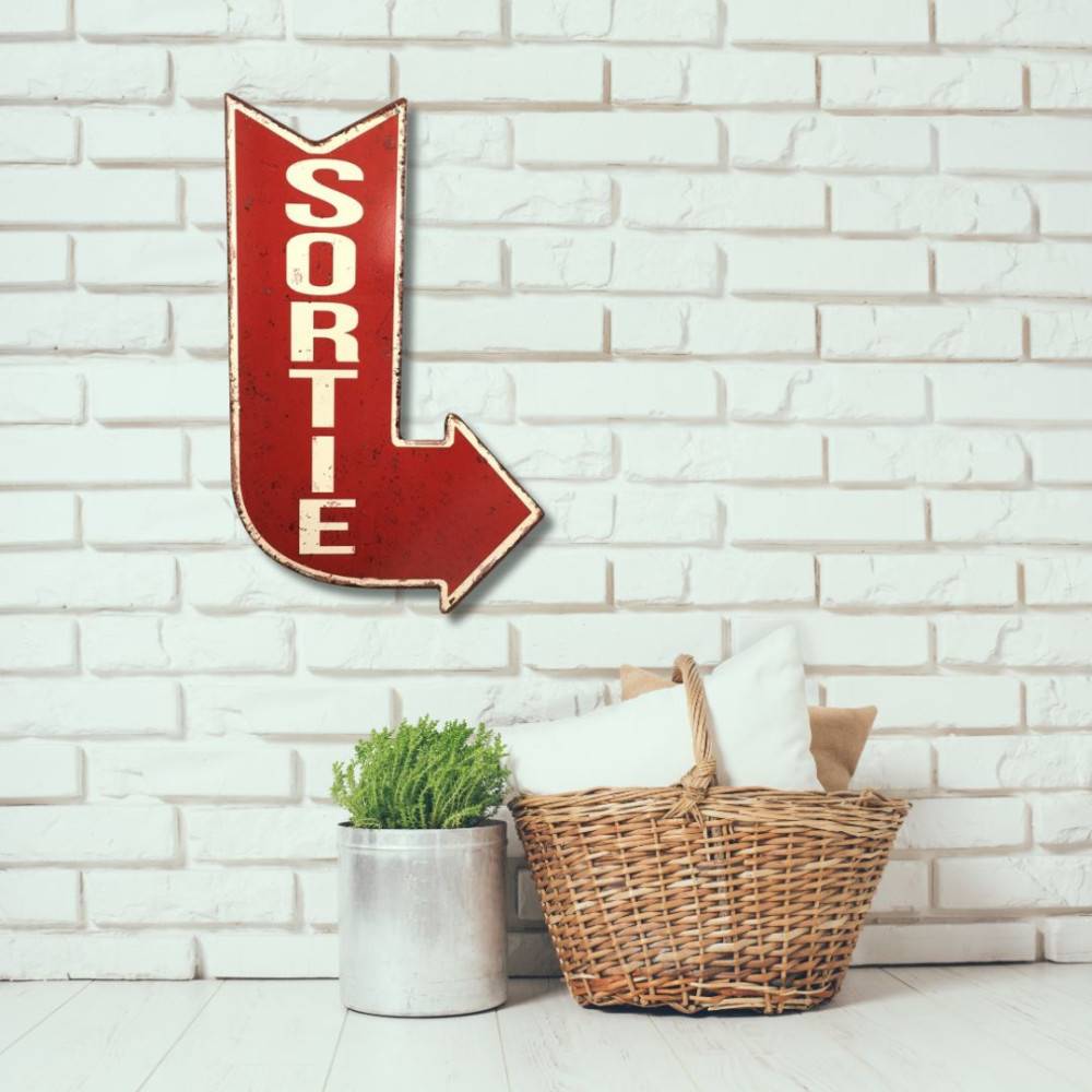 ~ Plaque murale décorative vintage métal rouge sortie porte 40x25cm Chemin de campagne - Image 2