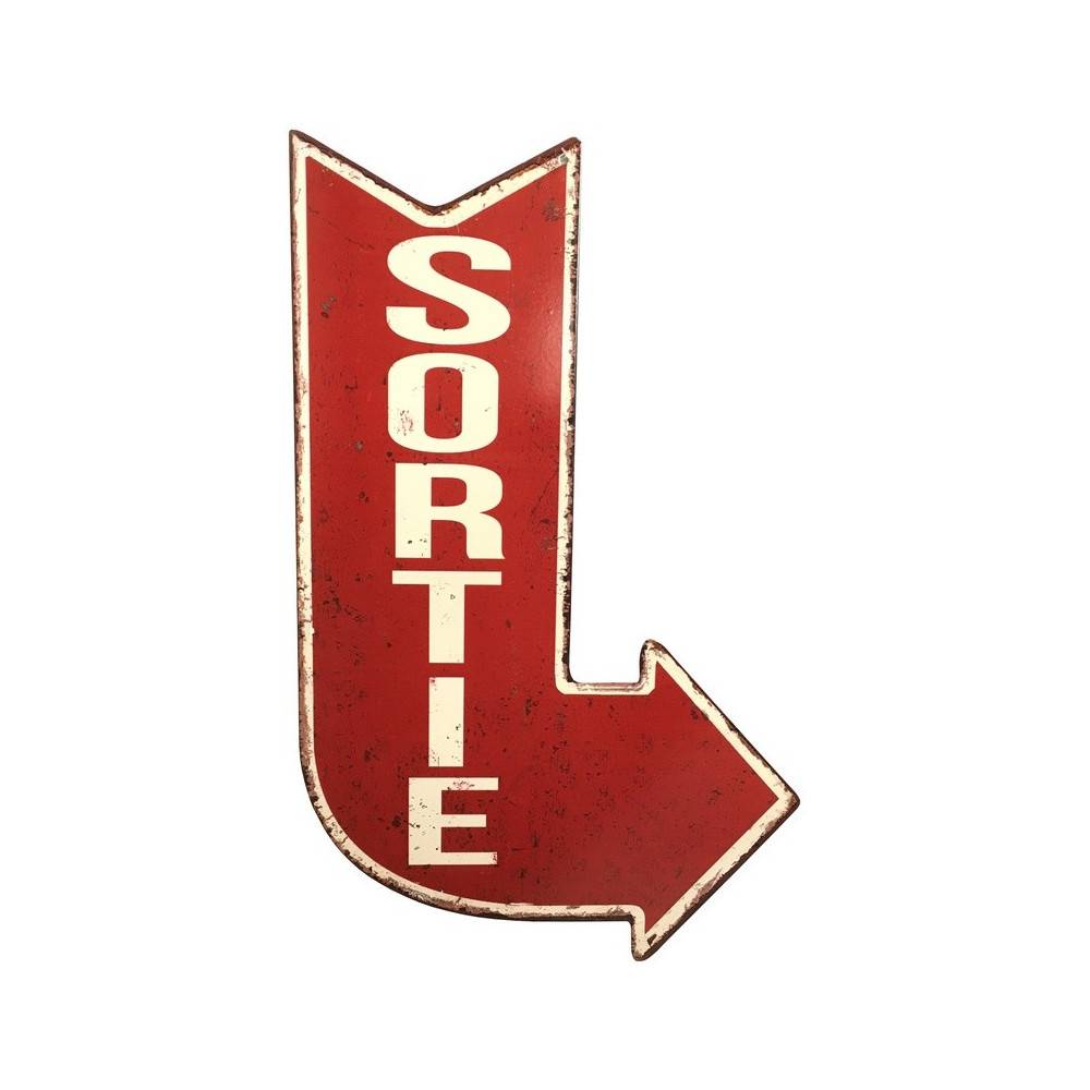 ~ Plaque murale décorative vintage métal rouge sortie porte 40x25cm Chemin de campagne - Image 1
