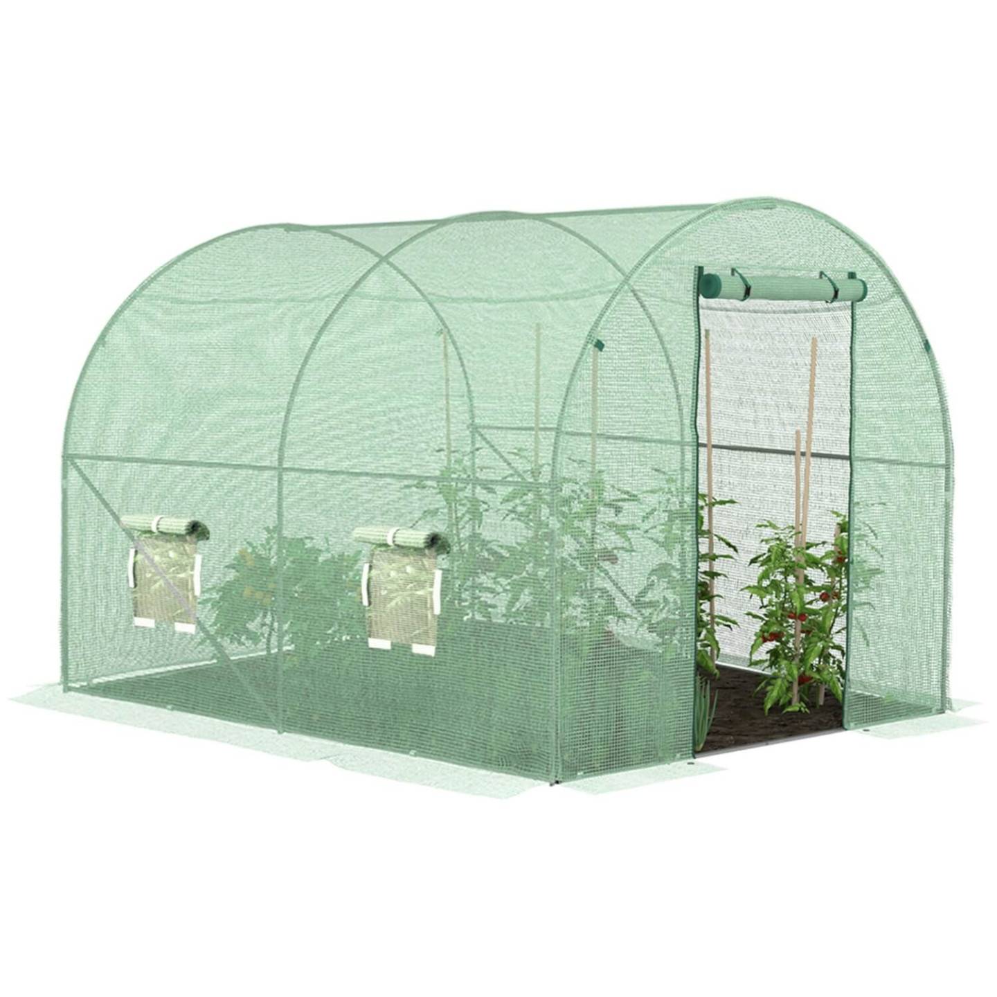 IDMARKET - Bâche de rechange pour serre de jardin tunnel 6m² 3 x 2 x 2 m anti-UV avec porte et fenêtres ROMA verte - Image 3
