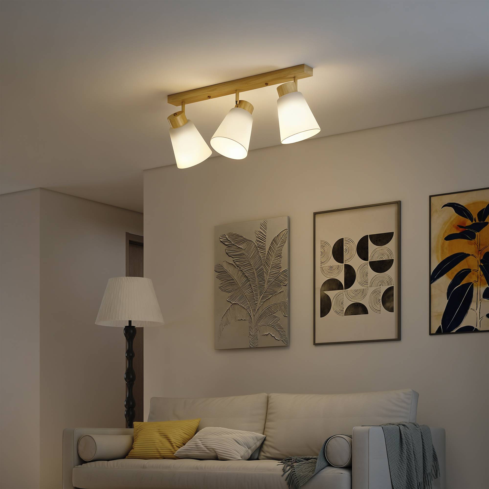 Sans Marque - Plafonnier 3 points éclairage orientables 90° douilles E27 coloris bois - Image 3