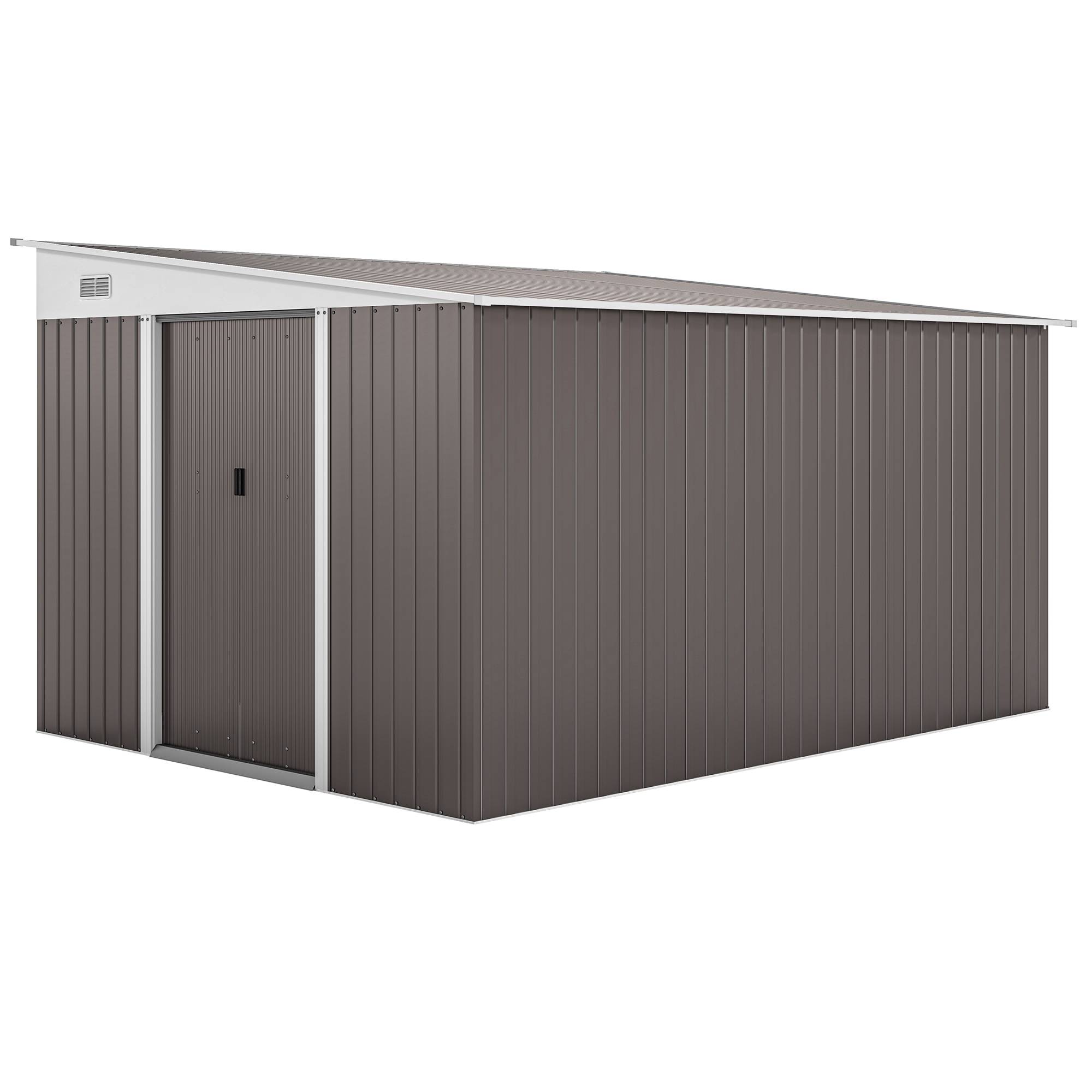 Abri de jardin avec porte coulissante, acier, 345 x 280,5 x 169-201 cm, gris