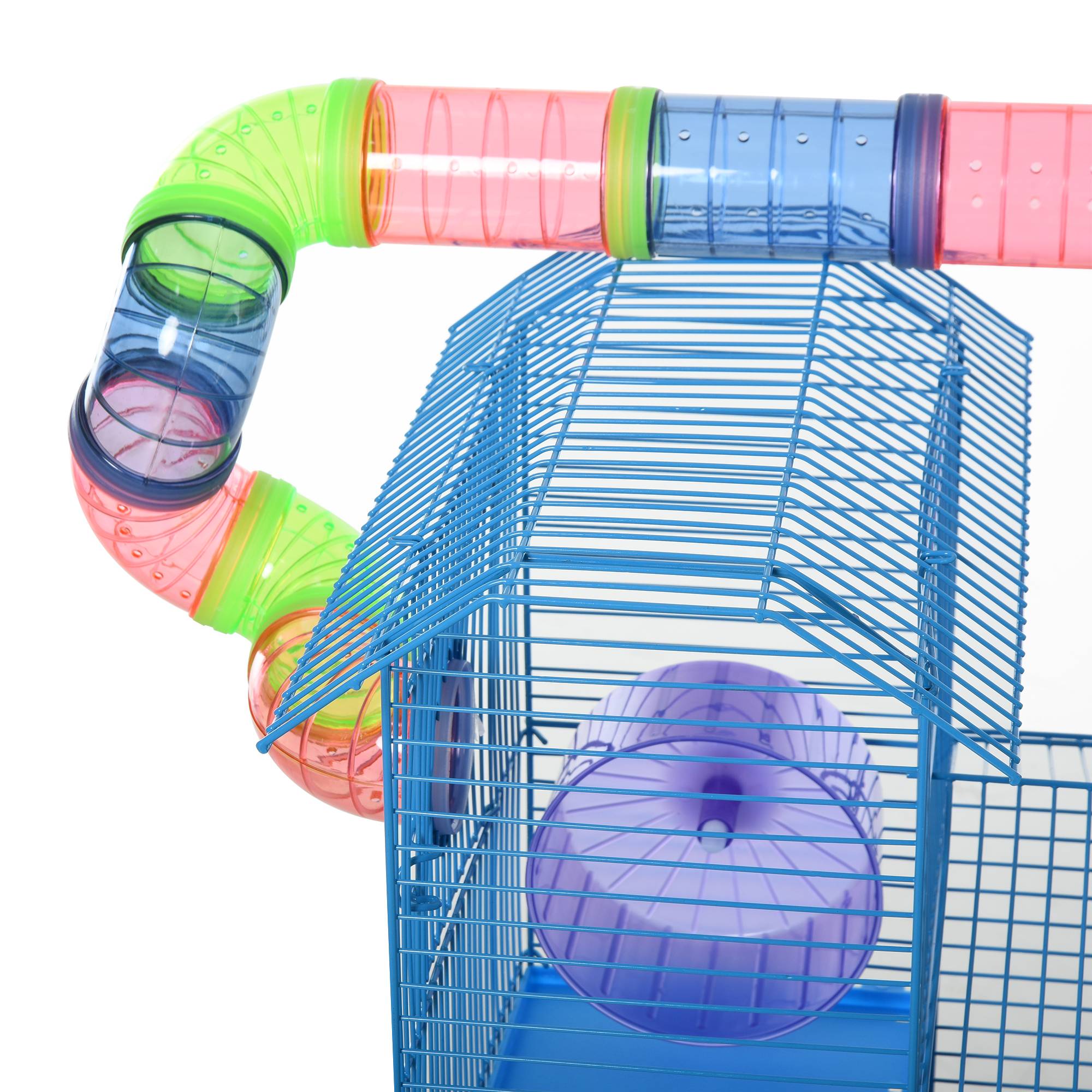 Pawhut - Cage pour Hamster Souris Petit Animaux Rongeur avec Tunnel Mangeoire Roue Jouet 47 x 30 x 59 cm cm Bleu - Imagen 7