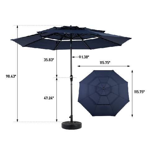 Aluminium 10ft 3 Tier Auto-tilt Umbrella (Navy Blue) (No Base) - Image 9