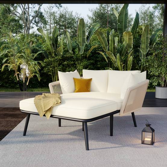 Canapé beige 180 cm + 2 coussins – cosy, anti-UV, prêt à vivre - Image 4