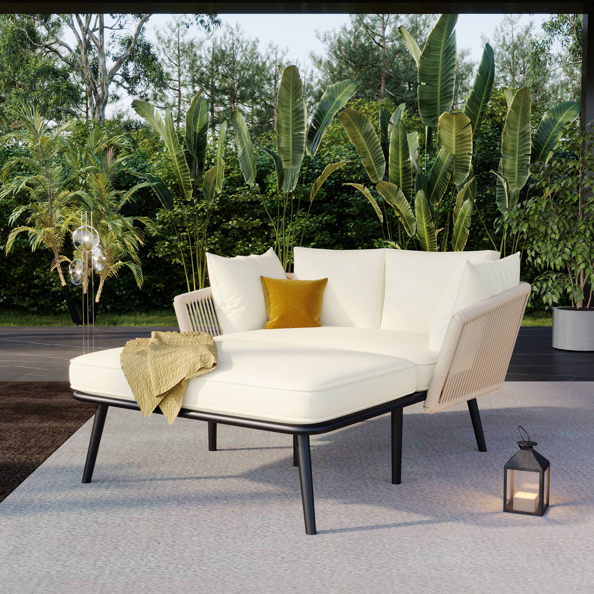 Canapé beige 180 cm + 2 coussins – cosy, anti-UV, prêt à vivre - Image 4