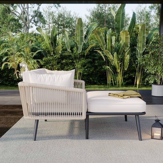 Canapé beige 180 cm + 2 coussins – cosy, anti-UV, prêt à vivre - Image 5