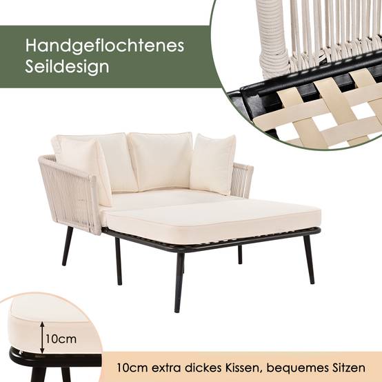 Canapé beige 180 cm + 2 coussins – cosy, anti-UV, prêt à vivre - Image 8