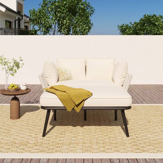 Canapé beige 180 cm + 2 coussins – cosy, anti-UV, prêt à vivre - Image 6