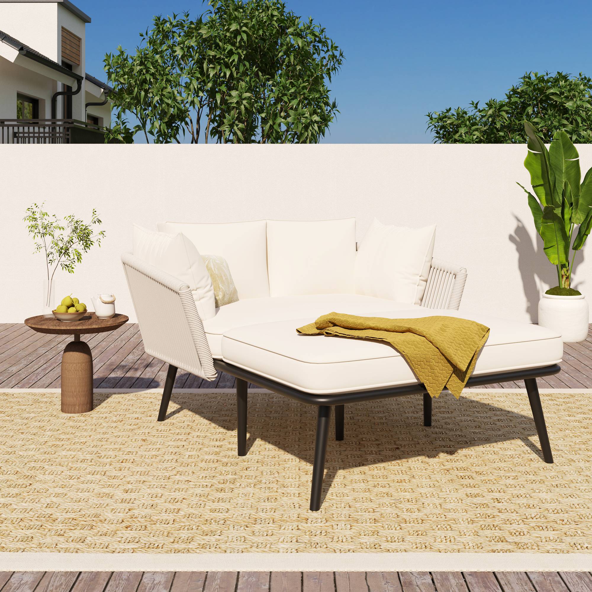 Canapé beige 180 cm + 2 coussins – cosy, anti-UV, prêt à vivre - Image 7