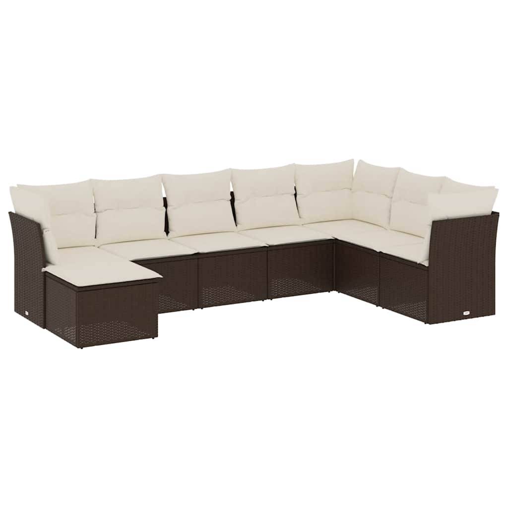 Salon de jardin modulable 8 pièces résine tressée avec pouf pour extérieur Marron et coussins Crème – ComfortXL Outdoor Living - Image 2