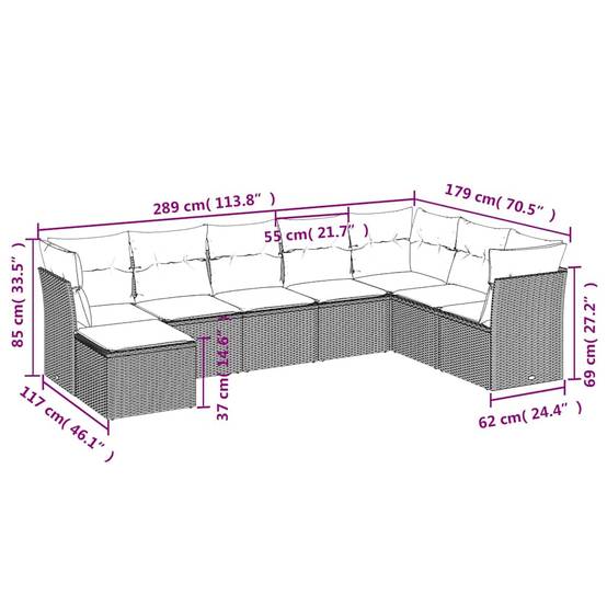 Salon de jardin modulable 8 pièces résine tressée avec pouf pour extérieur Marron et coussins Crème – ComfortXL Outdoor Living - Image 7