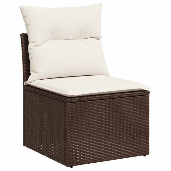 Salon de jardin modulable 8 pièces résine tressée avec pouf pour extérieur Marron et coussins Crème – ComfortXL Outdoor Living - Image 5