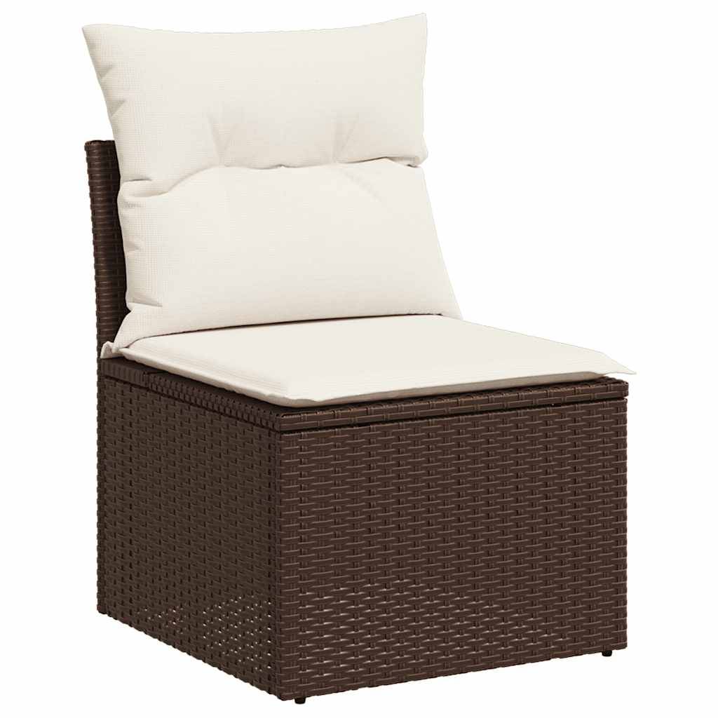 Salon de jardin modulable 8 pièces résine tressée avec pouf pour extérieur Marron et coussins Crème – ComfortXL Outdoor Living - Image 5