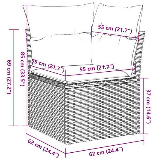 Salon de jardin modulable 8 pièces résine tressée avec pouf pour extérieur Marron et coussins Crème – ComfortXL Outdoor Living - Image 9