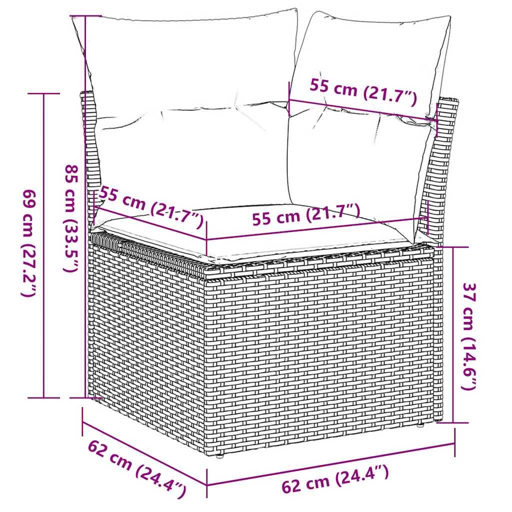 Salon de jardin modulable 8 pièces résine tressée avec pouf pour extérieur Marron et coussins Crème – ComfortXL Outdoor Living - Image 9