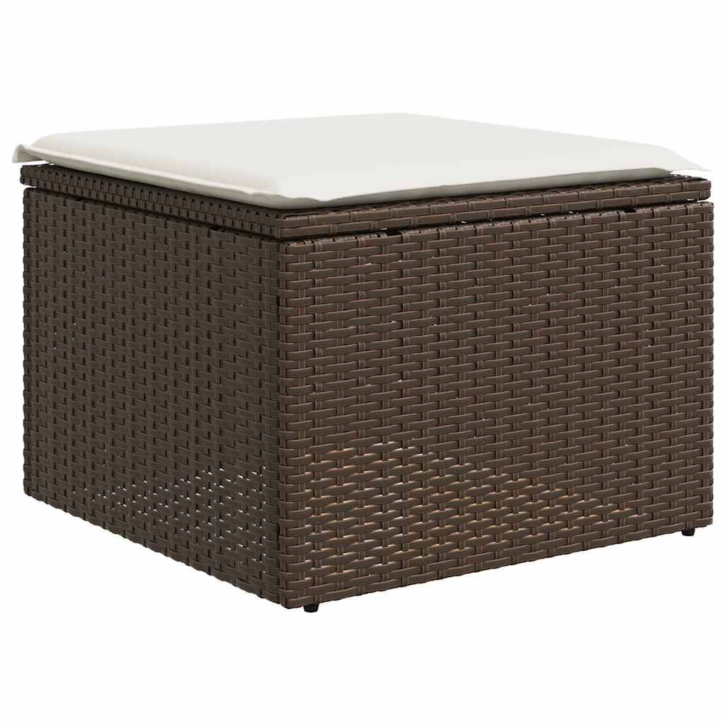 Salon de jardin modulable 8 pièces résine tressée avec pouf pour extérieur Marron et coussins Crème – ComfortXL Outdoor Living - Image 6