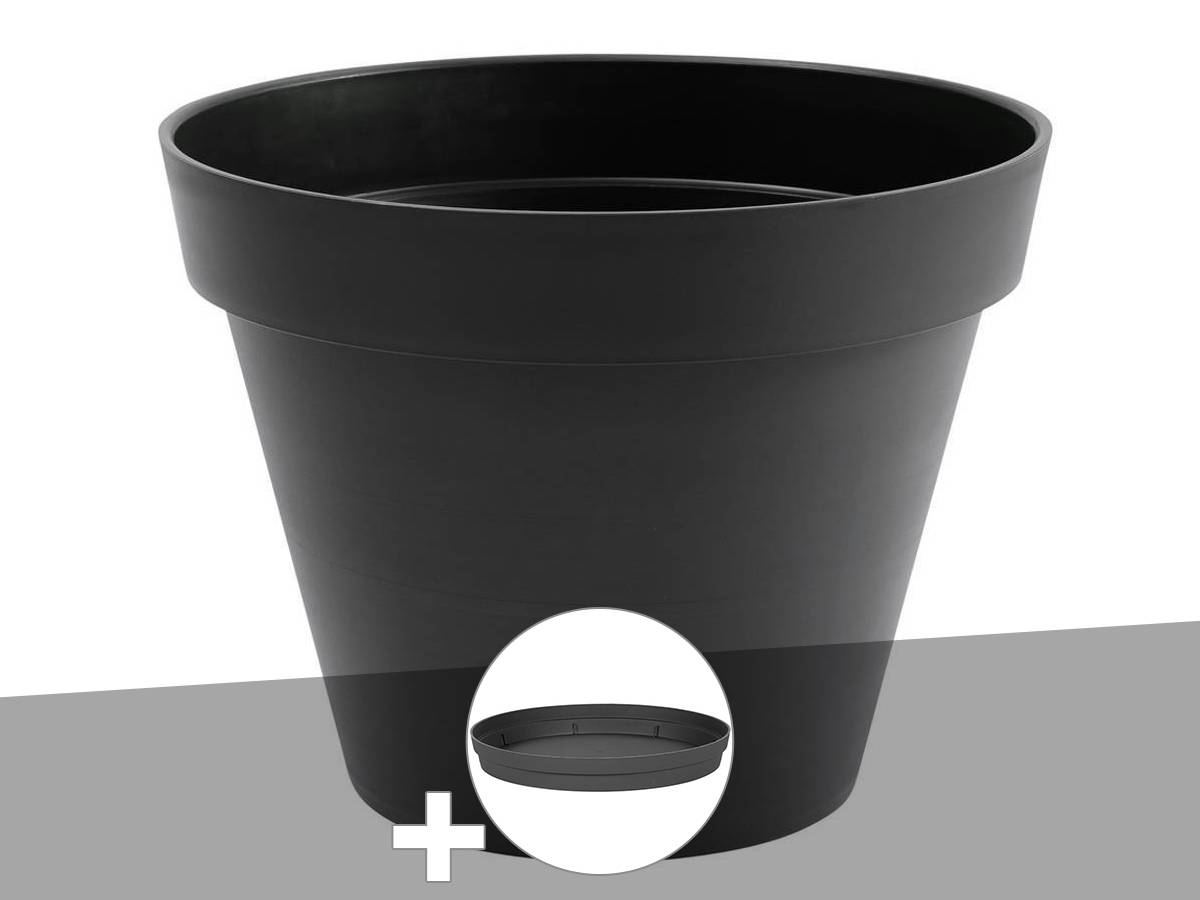 Eda - Pot de fleur rond Toscane Ø 80 x H.66 cm Anthracite + Soucoupe - Eda - Imagen 1