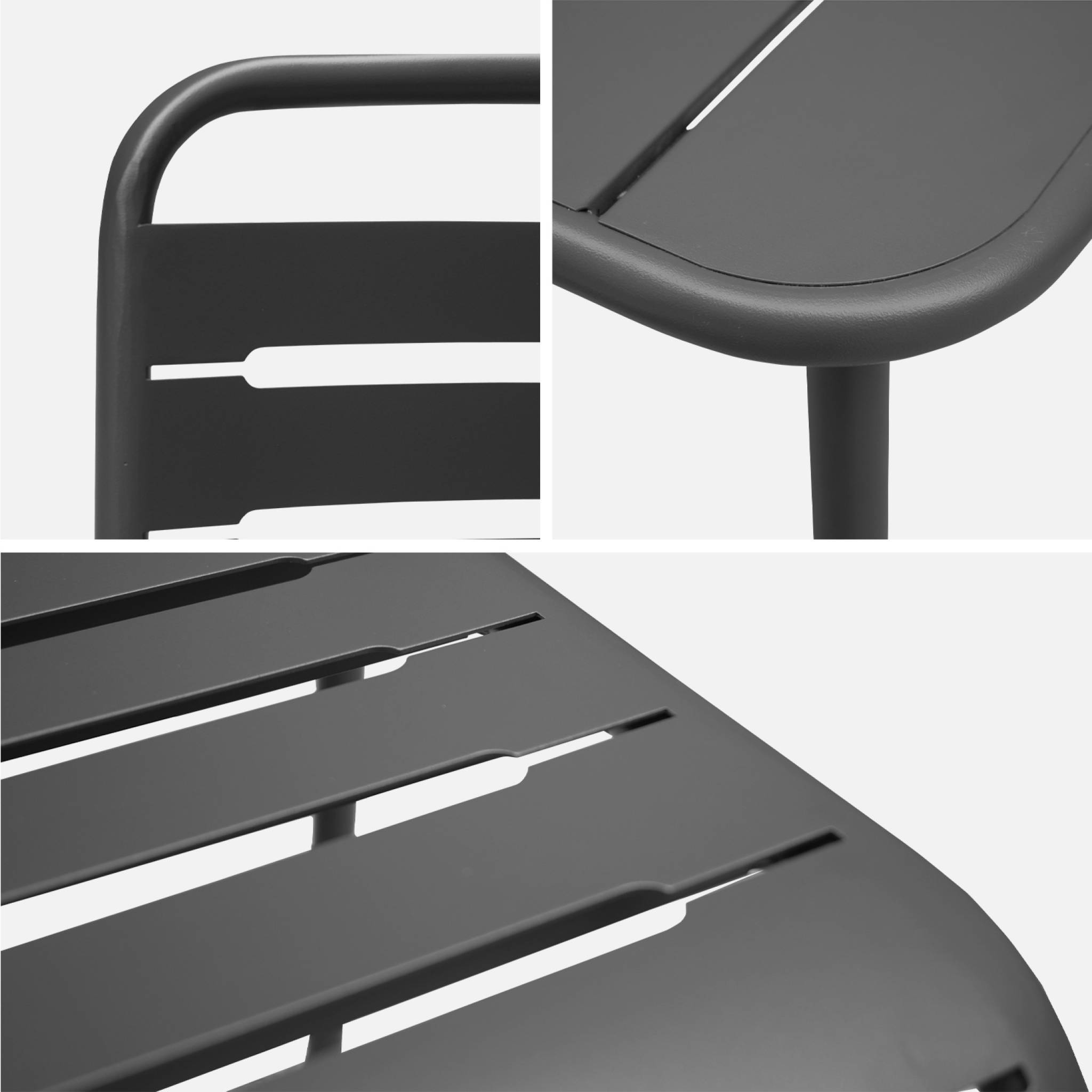 sweeek - Table de jardin métal + 2 assises anthracite Amélia. lattes et bords arrondis. traitement antirouille  | sweeek - Image 6