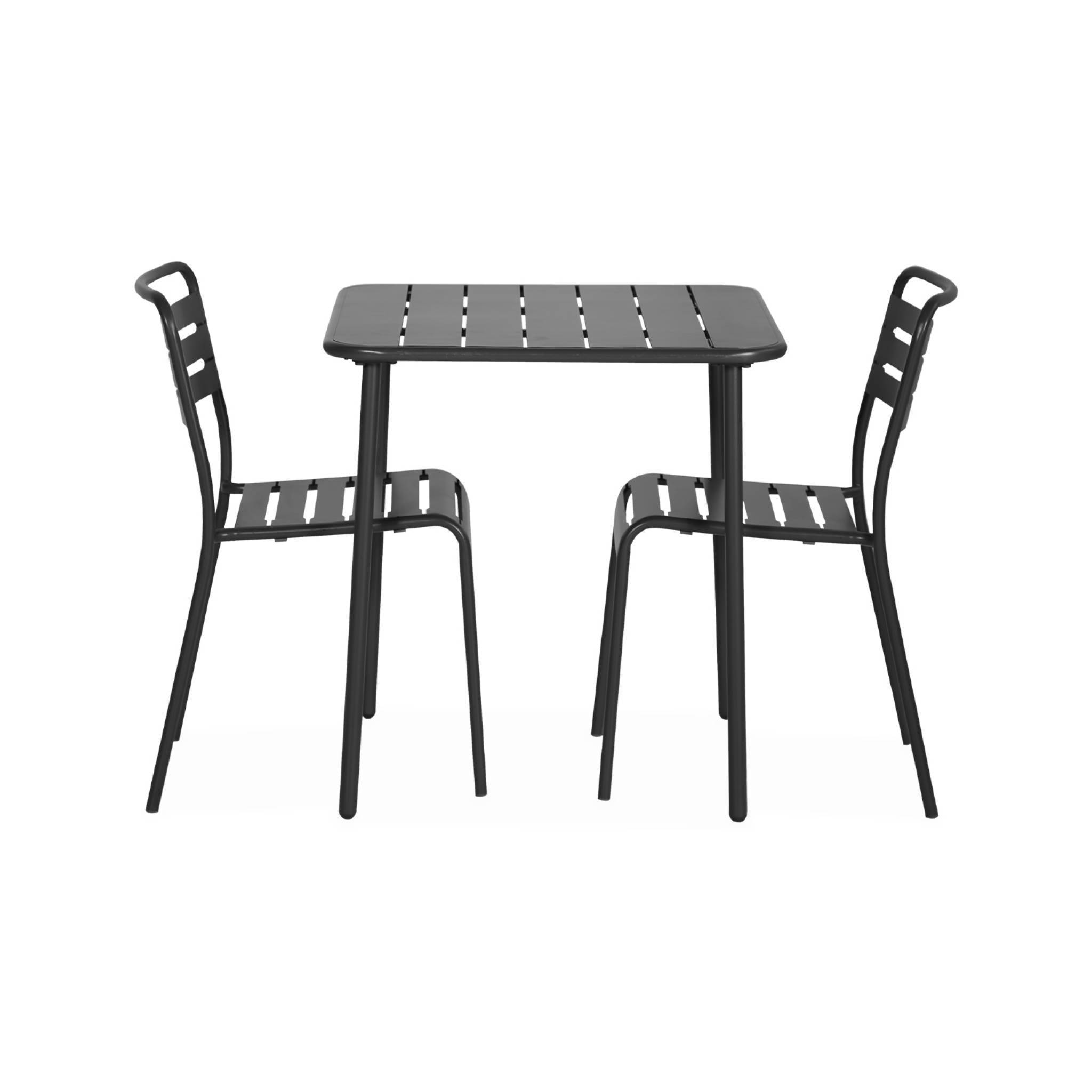 sweeek - Table de jardin métal + 2 assises anthracite Amélia. lattes et bords arrondis. traitement antirouille  | sweeek - Image 2