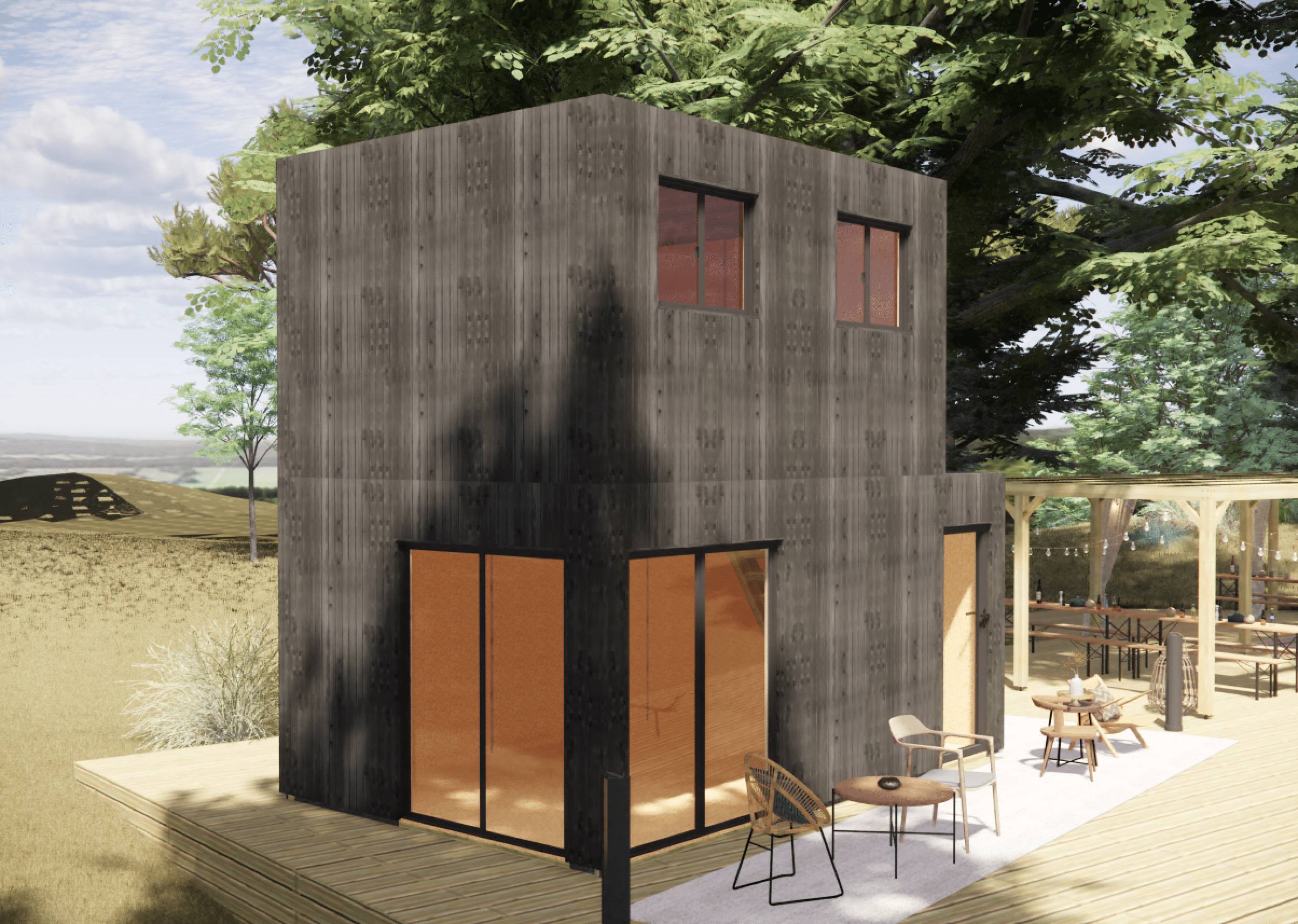Studio de jardin RE2020 en bois 5,5 x 3,5 x 2,7 m / isolation RE2020 avec mezzanine et terrasse / menuiseries alu k-line - Image 1