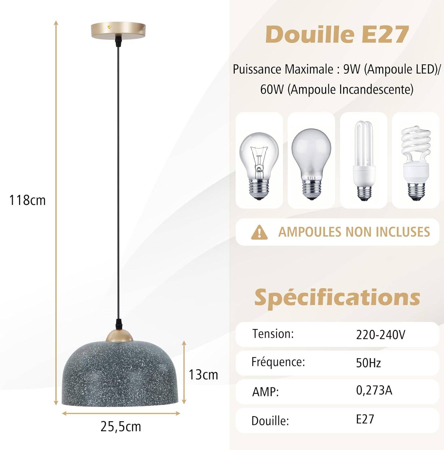 Lustre Suspension Moderne, Plafonnier Suspendu Avec Culot d'Ampoule E27,Couloir, Gris Foncé - Image 4