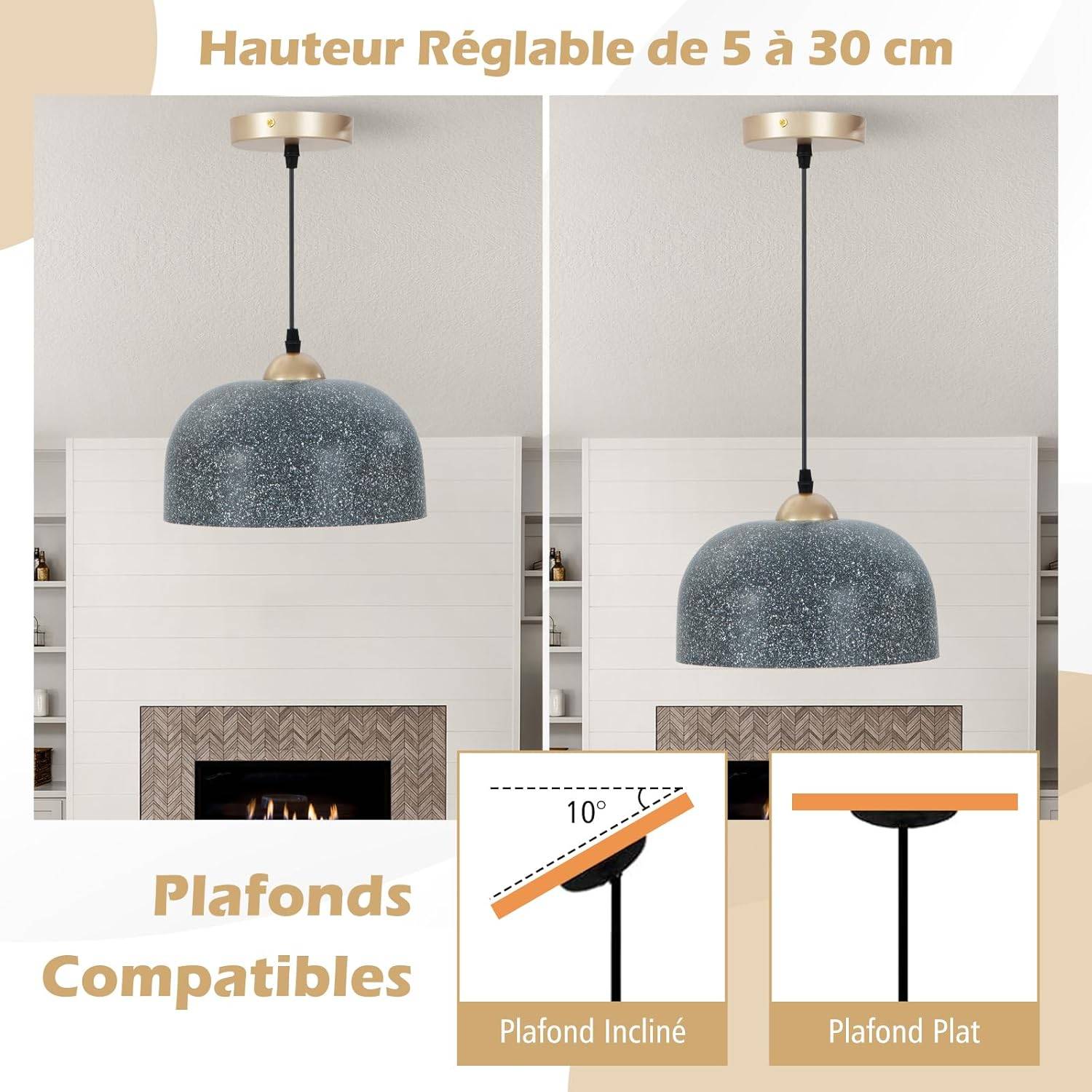 Lustre Suspension Moderne, Plafonnier Suspendu Avec Culot d'Ampoule E27,Couloir, Gris Foncé - Image 5