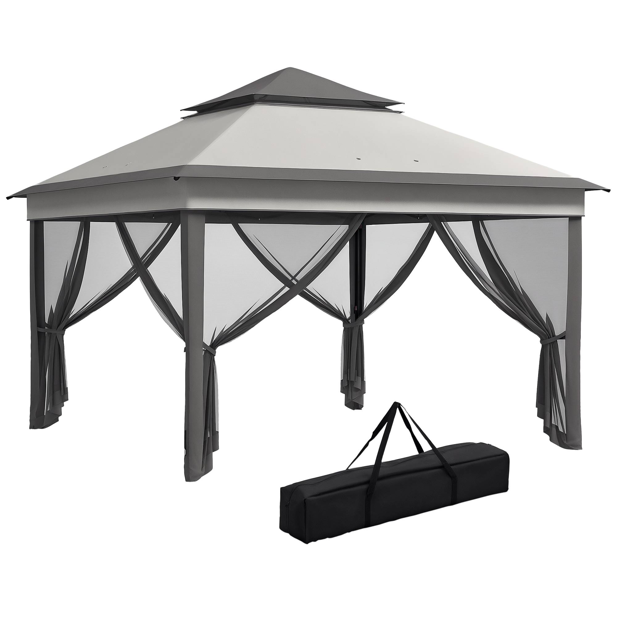 ComfortXL - Tonnelle pliante acier Oxford jardin moustiquaires toit double 3,26 m grise - ComfortXL Outdoor Living - Image 1