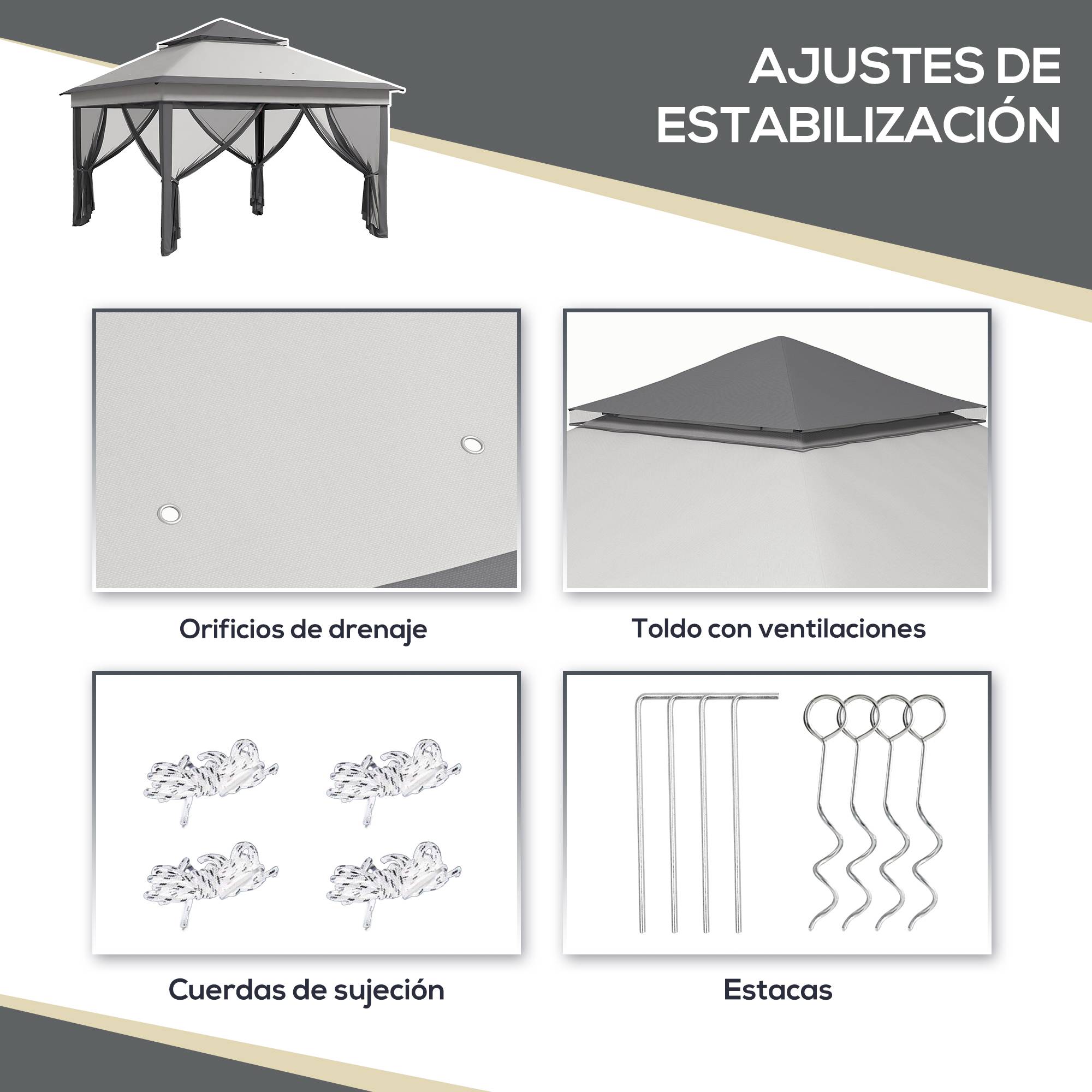 ComfortXL - Tonnelle pliante acier Oxford jardin moustiquaires toit double 3,26 m grise - ComfortXL Outdoor Living - Image 8