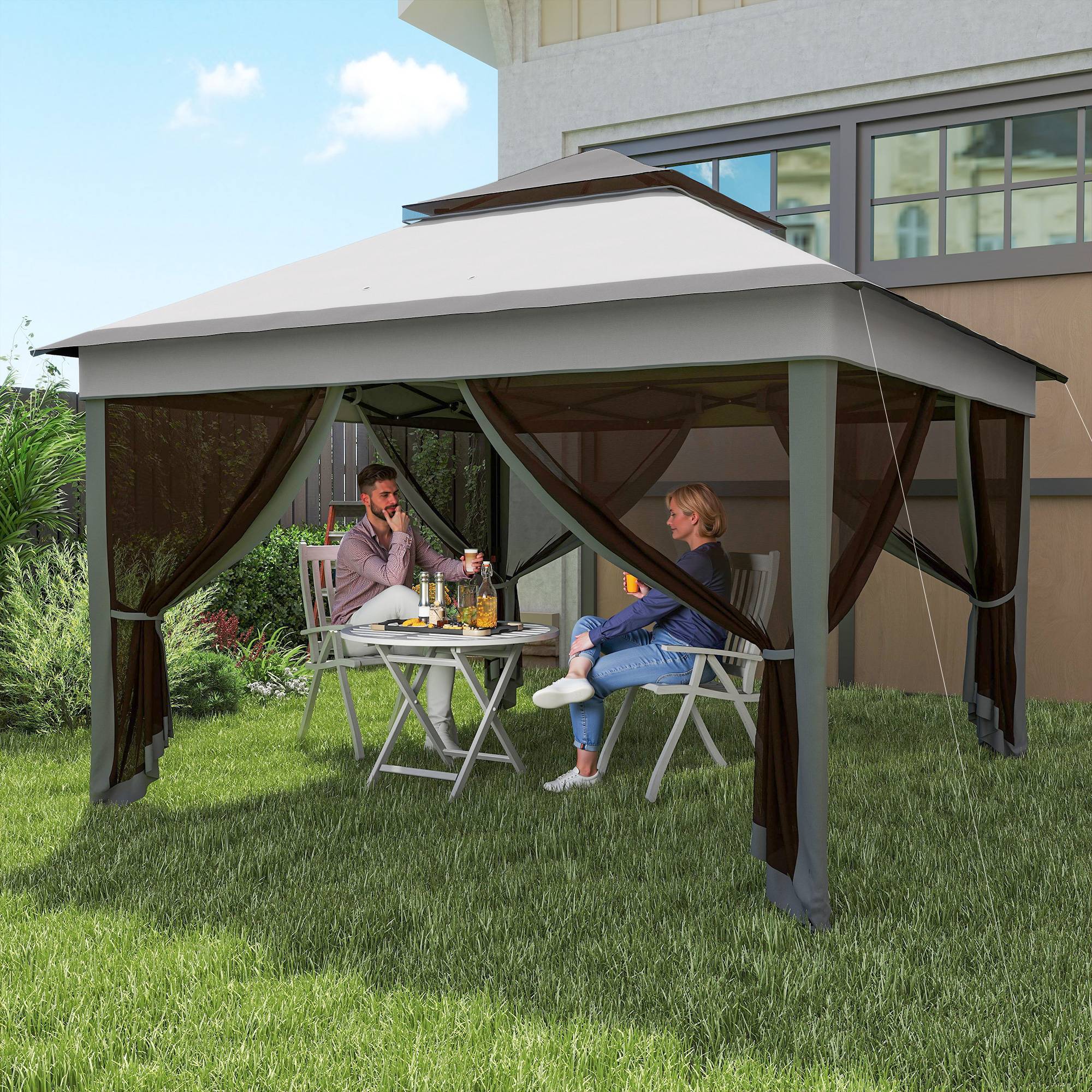 ComfortXL - Tonnelle pliante acier Oxford jardin moustiquaires toit double 3,26 m grise - ComfortXL Outdoor Living - Image 3