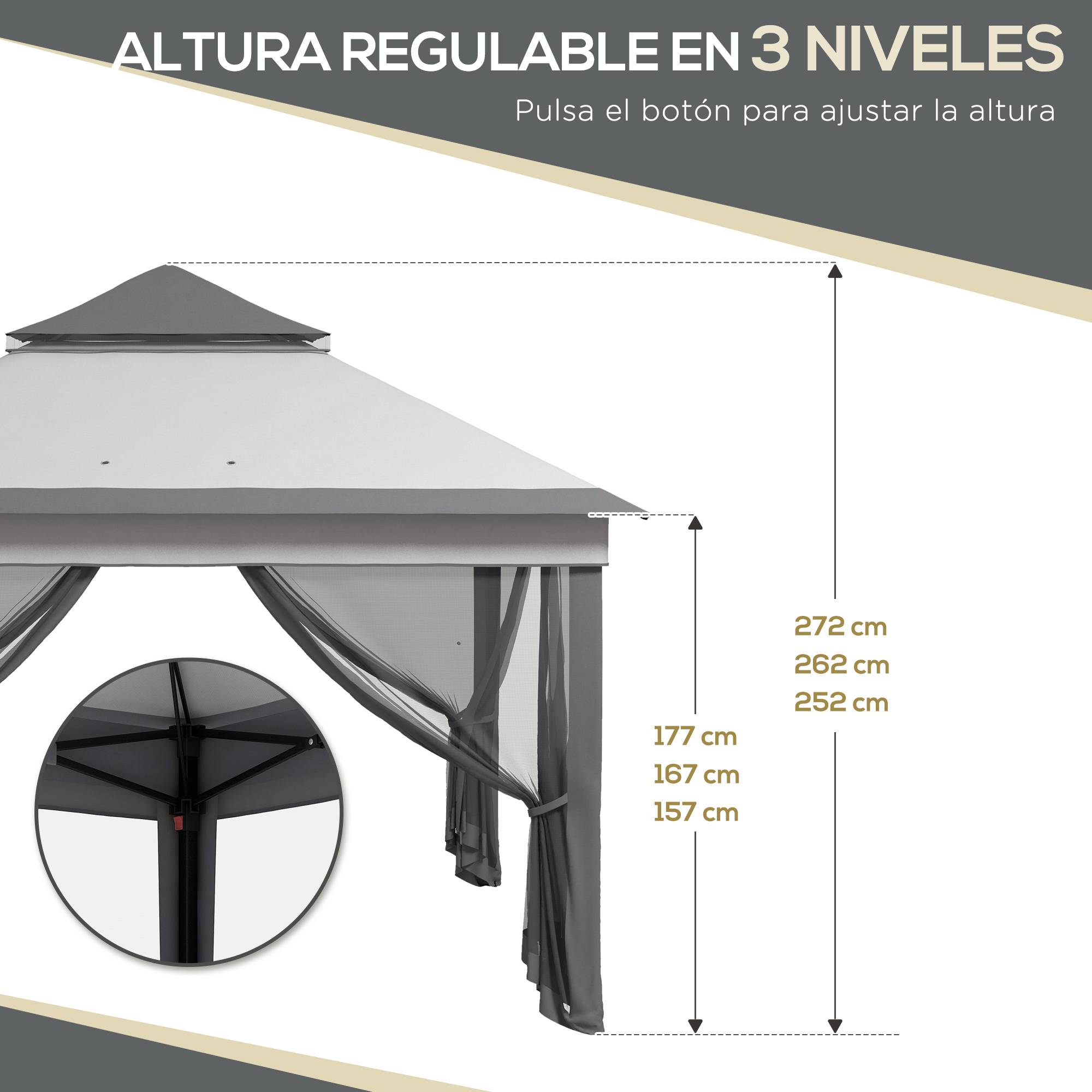 ComfortXL - Tonnelle pliante acier Oxford jardin moustiquaires toit double 3,26 m grise - ComfortXL Outdoor Living - Image 7