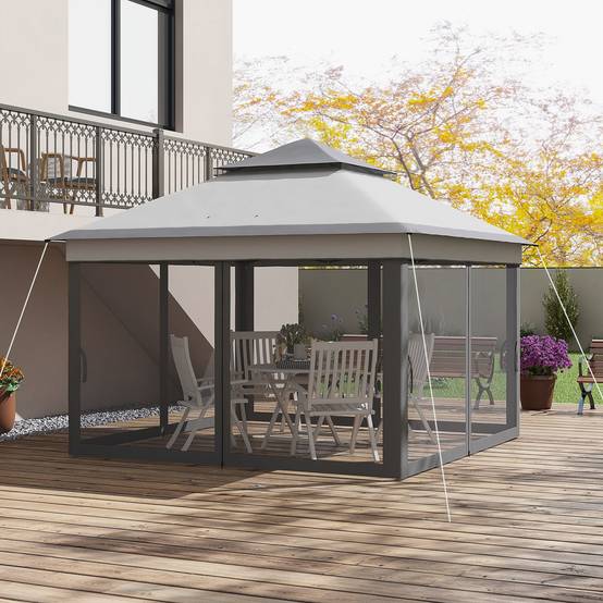 ComfortXL - Tonnelle pliante acier Oxford jardin moustiquaires toit double 3,26 m grise - ComfortXL Outdoor Living - Image 10
