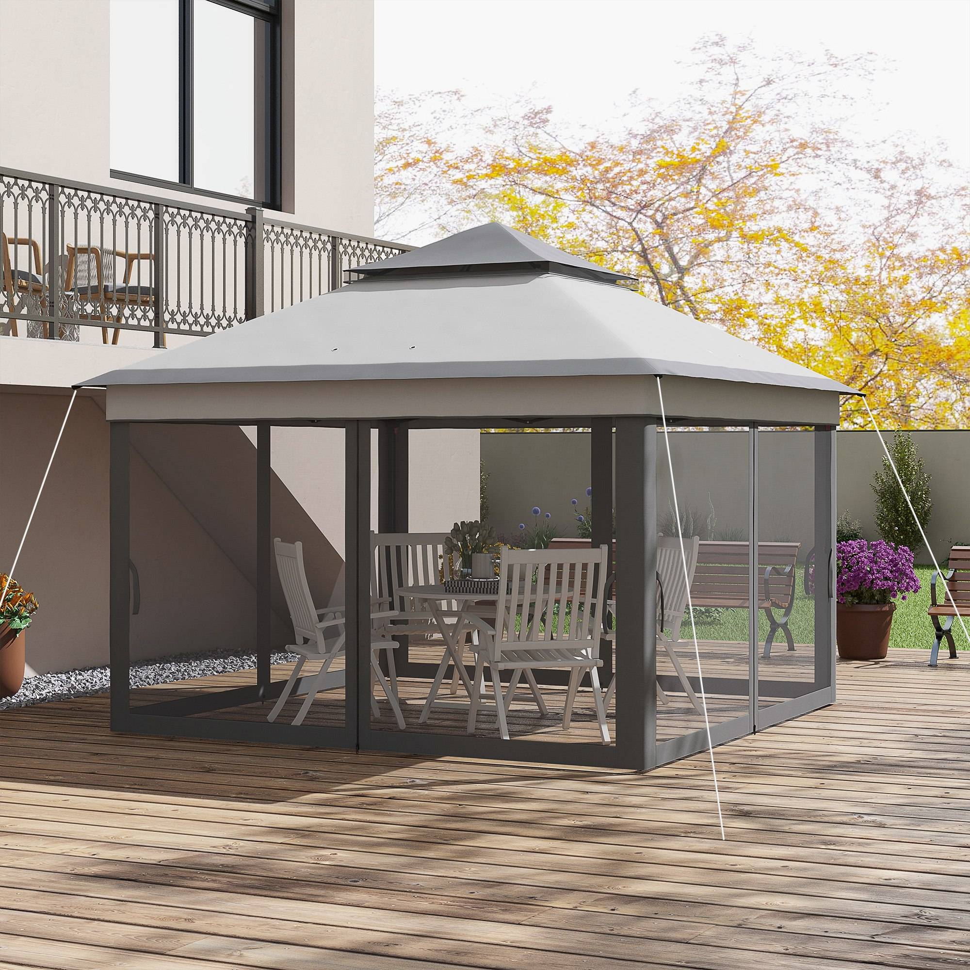 ComfortXL - Tonnelle pliante acier Oxford jardin moustiquaires toit double 3,26 m grise - ComfortXL Outdoor Living - Image 10