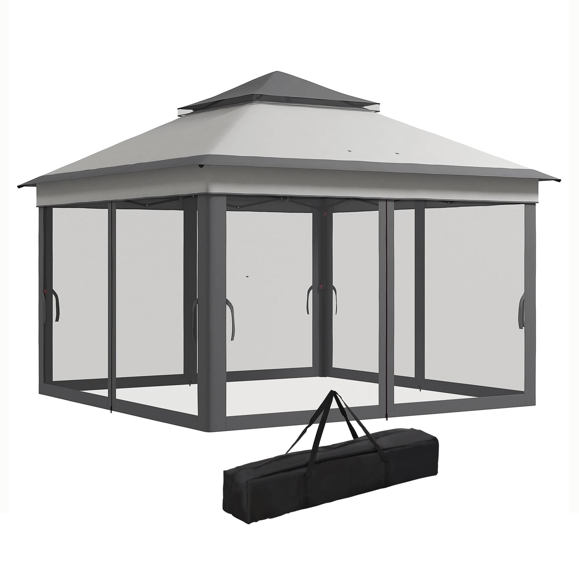 ComfortXL - Tonnelle pliante acier Oxford jardin moustiquaires toit double 3,26 m grise - ComfortXL Outdoor Living - Image 2