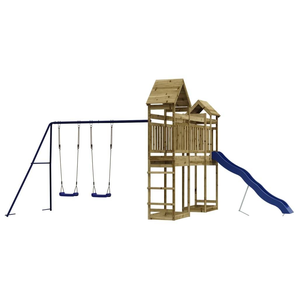 Helloshop26 - Aire de jeux d'extérieur balançoires toboggan portiques robuste jeux jardin 492 x 358 x 238 cm bois de pin imprégné - Imagen 1