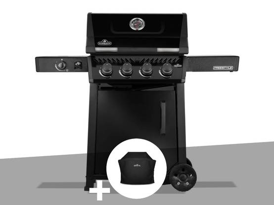 Napoleon - Barbecue gaz Freestyle 425 noir 4 brûleurs + 1 réchaud latéral + Housse de protection - Napoléon - Image 1