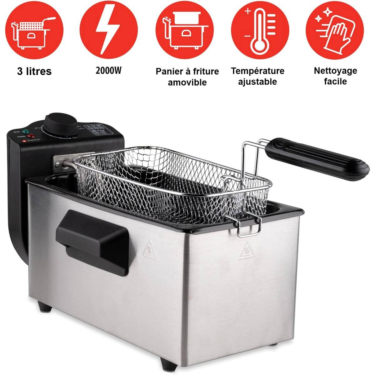 Alpina - Friteuse électrique à huile Cuve 3L 2000W 190°C ALPINA - Imagen 3