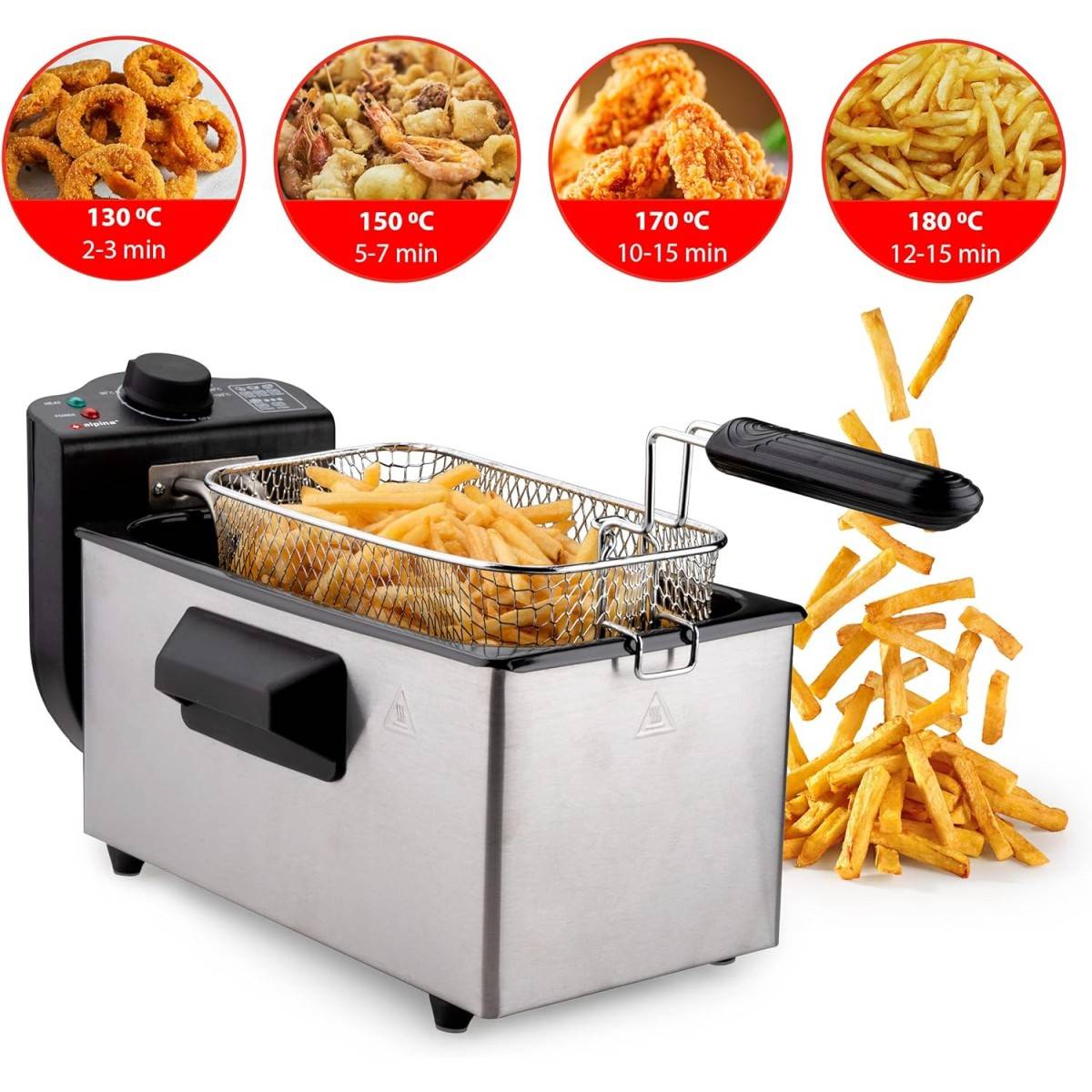 Alpina - Friteuse électrique à huile Cuve 3L 2000W 190°C ALPINA - Imagen 6