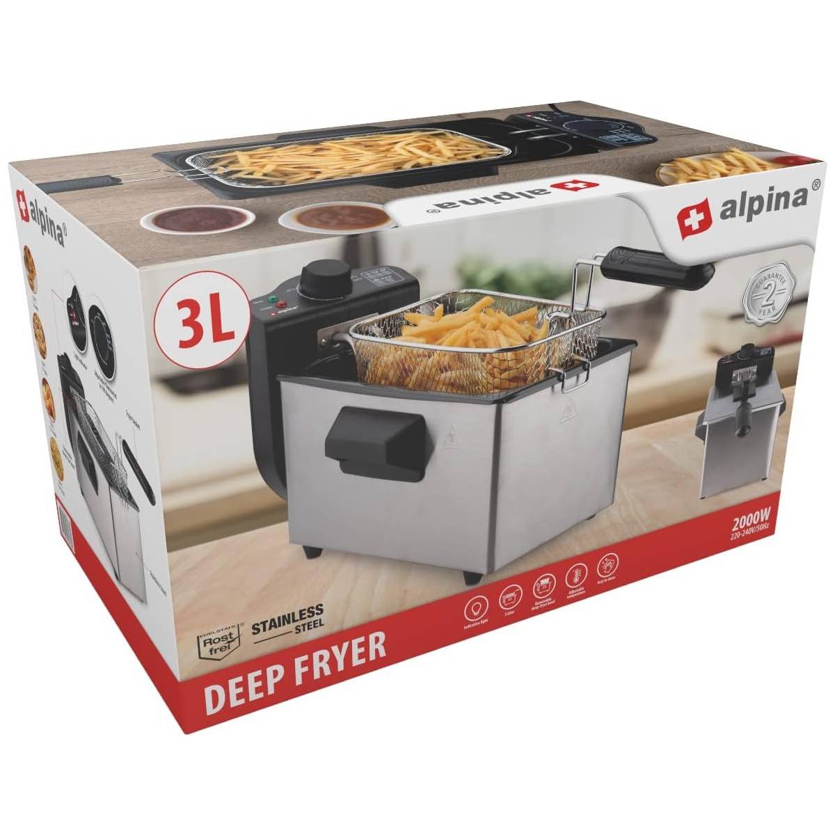 Alpina - Friteuse électrique à huile Cuve 3L 2000W 190°C ALPINA - Imagen 8