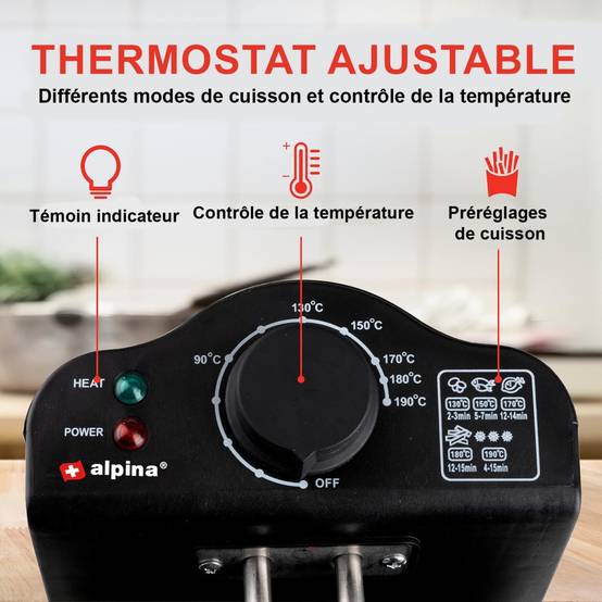 Alpina - Friteuse électrique à huile Cuve 3L 2000W 190°C ALPINA - Imagen 5