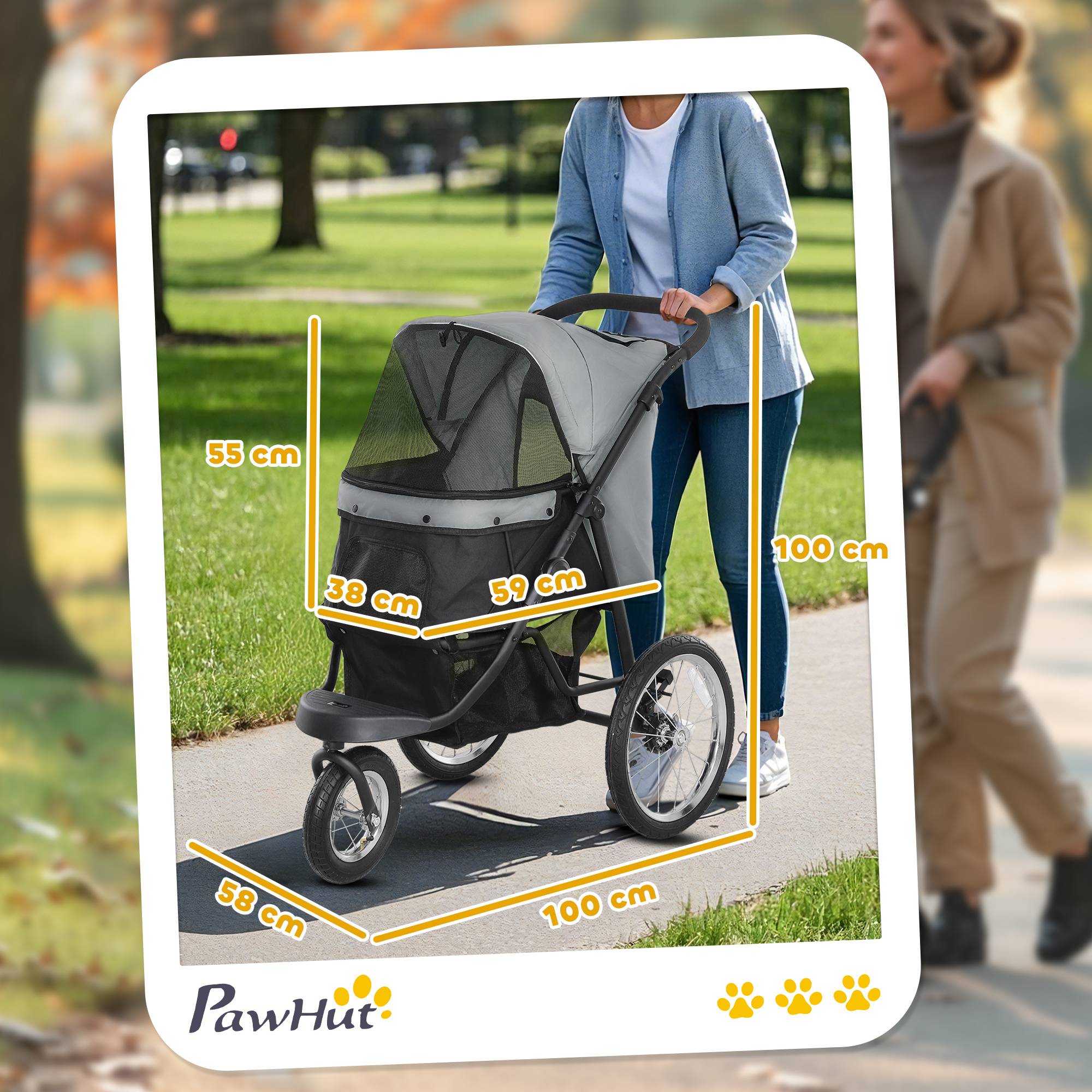 Poussette chien, petits chiens chats, panier rangement, pliage one-click, gris - Image 5